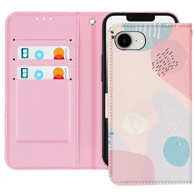 Ohišje za iPhone 16e Pastelna sestavljanka z vrvico in držalom za kartico, Roza
