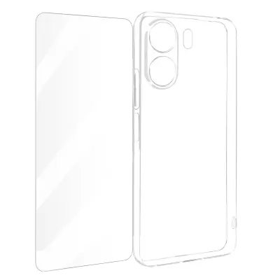 Ovitek za Xiaomi Redmi 13C silikonski gel in kaljeno steklo, Prozorno