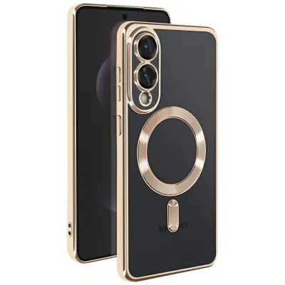 Ohišje MagSafe za Samsung Galaxy S25 Edge Silikonski kromirani okvir, Zlata