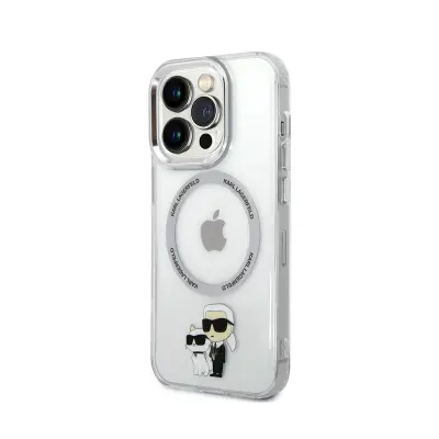 Karl Lagerfeld, Ohišje za iPhone 15 Pro Karl in Choupette Print MagSafe Compatible, Prozorno