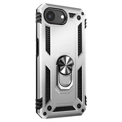 Ohišje za iPhone 16e Hybride Magnetic Support Ring, Srebrna