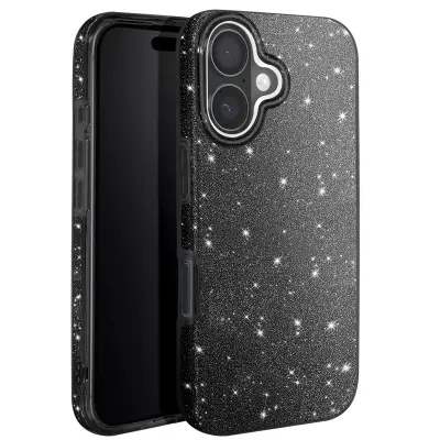 Ohišje z bleščicami za iPhone 16 Plus Odporen na udarce Glitter, Črna