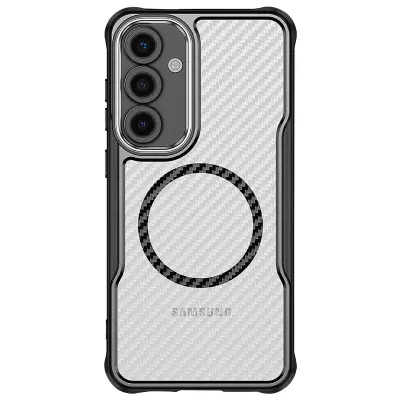 Ohišje za Samsung Galaxy S25 MagSafe Odporen na udarce Okrepljeno Carbon Back, Črna