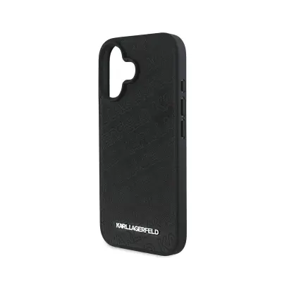 Karl Lagerfeld, Oblazinjeno PU ohišje za iPhone 16 z luksuznim dizajnom, Črna