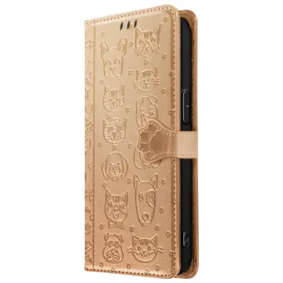 Ohišje za iPhone 16e Design Cat and Dog Wallet Clap, Zlata