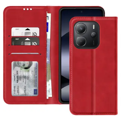 Ohišje za Xiaomi Redmi Note 14 4G Wallet and Video Holder, Rdeča
