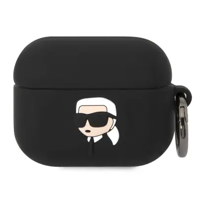 Karl Lagerfeld, Silikonsko ohišje AirPods Pro Karl Head 3D Zaščita Luksusna protišokovna, Črna