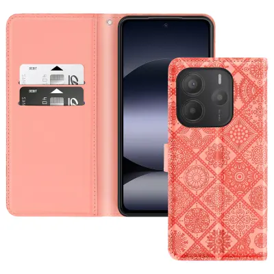 Ohišje za Redmi Note 14 5G Mandala Ethnic Wallet Stand, Roza