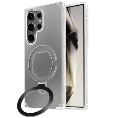 MagSafe ohišje za Galaxy S24 Ultra odporno na udarce zložljivo stojalo, Bela