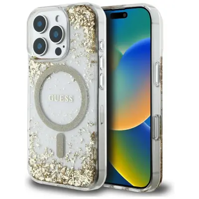 ETUI GUESS HC RESIN BOTTOM GLITTER DO    IPHONE 16 PRO MAGSAFE ZŁOTY