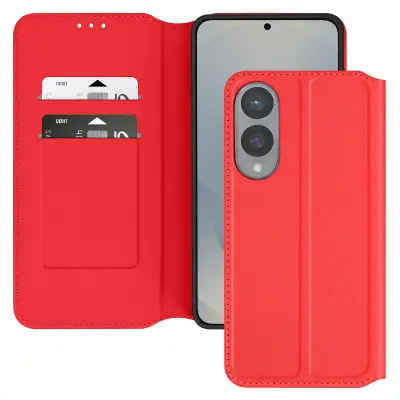 Ohišje za Samsung S25 Edge Clamshell Card Holder and Video Holder, Rdeča