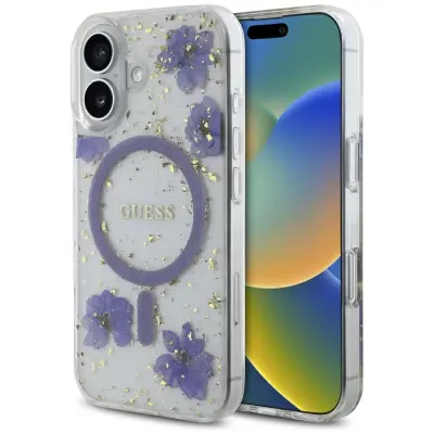 OVITEK GUESS CASE MAGNETNI ZA MAGSAFE IPHONE 16 RESIN FLOWERS BLEŠČICE