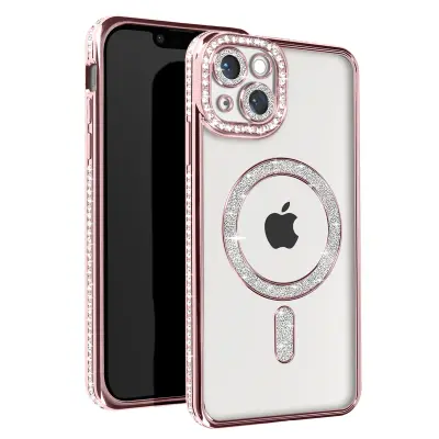 Diamantno ohišje za iPhone 14 Zaščita MagSafe Contour Strass, Šampanjec roza