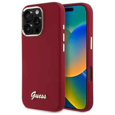 GUESS HARDCASE OVITEK ZA IPHONE 16 PRO 6.3 MAGENTA LOGO SILIKON KOVINSKI