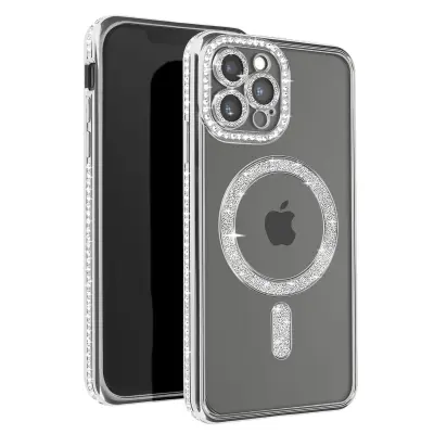 Diamond Case za iPhone 12 Pro Max Zaščita MagSafe Contour Strass, Srebrna