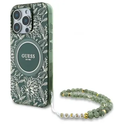 GUESS IML FLOWERS ALLOVER OVITEK ZA IPHONE 16 PRO MAX S PAŠKOM PEARL