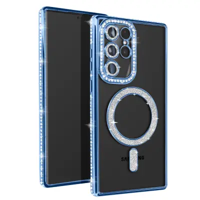 Diamantno ohišje za Samsung Galaxy S22 Ultra MagSafe Contour Strass, Svetlo modra