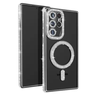 Diamantno ohišje za Samsung Galaxy S23 Ultra MagSafe Contour Strass, Srebrna