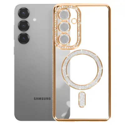 Diamantno ohišje za Samsung Galaxy S25 MagSafe Obris Strass, Zlata