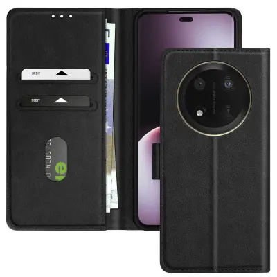 Ohišje za Honor Magic 7 Lite Klopna denarnica in držalo za videoposnetke, Črna