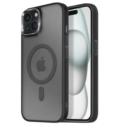 Ohišje MagSafe za iPhone 15 Hrbtna podloga Frosted Obris, Črna