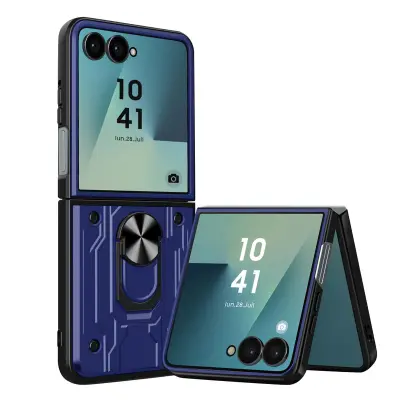 Zaščitni ovitek za Samsung Galaxy Z Flip 7 proti udarcem z nosilcem za magnetni prstan, Modra