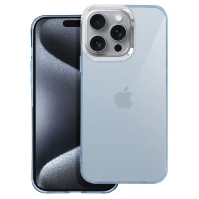 Ovitek za iPhone 16 Pro Soft Case Smoked Design Kovinski okvir fotoaparata, Bledo modra