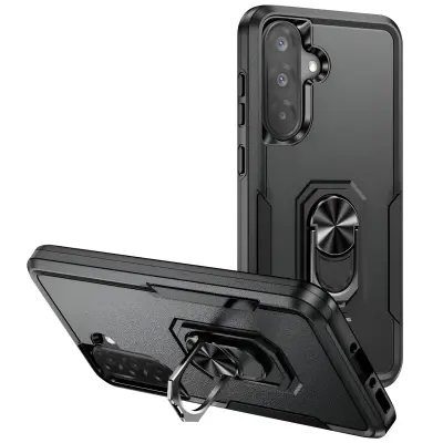 Ohišje za Samsung A36 z magnetnim obročem in stojalom Odporno na udarce, Črna
