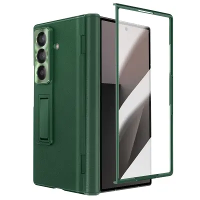Celotno ohišje za Samsung Galaxy Z Fold 7 s kaljenim steklom in stojalom, Zelena