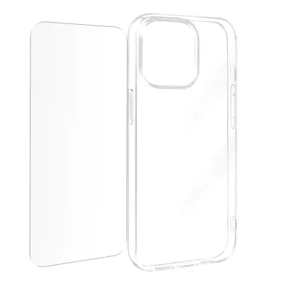 Ovitek za iPhone 15 Pro silikonski gel in 9H kaljeno steklo, Prozorno