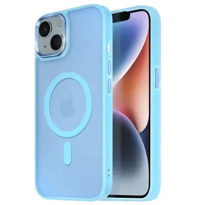 Ohišje MagSafe za iPhone 14 Hrbtna podloga Frosted Obris, Svetlo modra