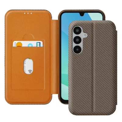 Ohišje za Samsung A16 iz ogljikovih vlaken s podporo za videoposnetke in zaščito pred RFID, Rjava