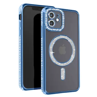 Diamond Case za iPhone 12 Zaščita MagSafe Contour Strass, Svetlo modra