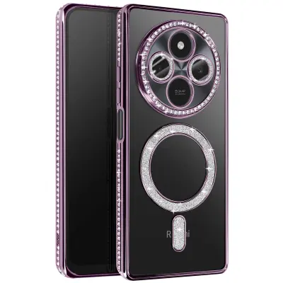 Diamantno ohišje za Xiaomi Redmi 14C MagSafe Obris Strass, Vijolična