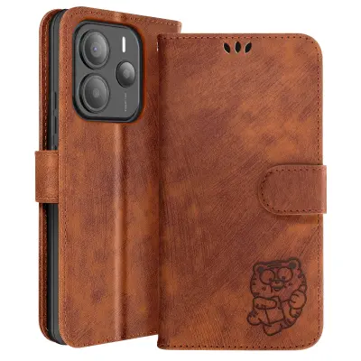 Ohišje za Xiaomi Redmi Note 14 5G Wallet Kawaii Tiger Design, Rjava