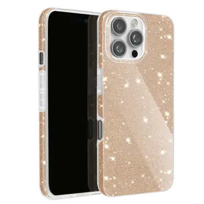 Pokrov z bleščicami za iPhone 16 Pro Max Hybride Glamour Design, Zlata