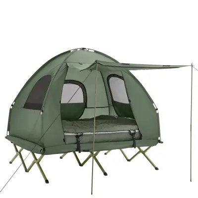 SoBuy kampiranje šotor za 2 osebi dvonadstropna postelja 4 v 1 zložljiva prenosna torba praktična zelena 193x145x185 cm