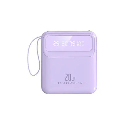 Baterija PowerBank 10000mAh 20W z LED zaslonom / svetilko / kompaktnimi kabli, Lavanda