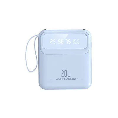 Baterija PowerBank 10000mAh 20W z LED zaslonom / svetilko / kompaktnimi kabli, Modra
