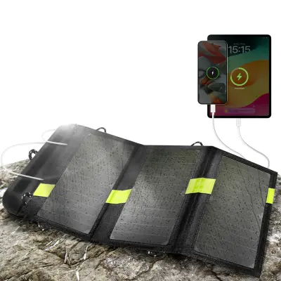 Vodotesni sončni polnilnik 20 W z dvojnim USB za zunanjo uporabo, Črna