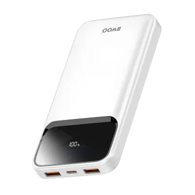 Bwoo, Zunanja baterija 10000mAh 22,5W z USB-C + 2 USB LED zaslona, Bela