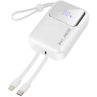 LinQ, Zunanja baterija 10000 mAh + kabla Lightning in USB C, Bela