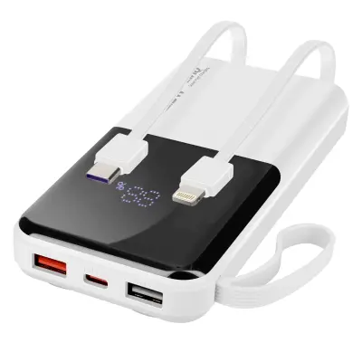 LinQ, 10000 mAh rezervna baterija s kabloma Lightning in USB tipa C, Bela
