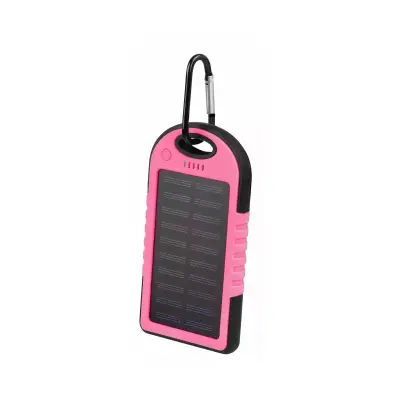 Setty, 5 000 mAh dvojna sončna baterija USB s karabinom, Roza