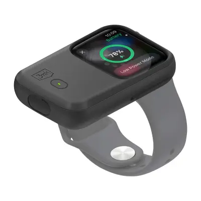 3mk, Ovitek za baterijo z indukcijskim polnjenjem za Apple Watch 44mm in 45mm silikonski, avtonomija 15h, Črna