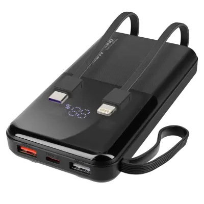 LinQ, 10000 mAh rezervna baterija s kabloma Lightning in USB tipa C, Črna