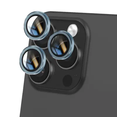 Kamera iz kaljenega stekla za iPhone 16 Pro Trdota 9H proti praskam, Modra