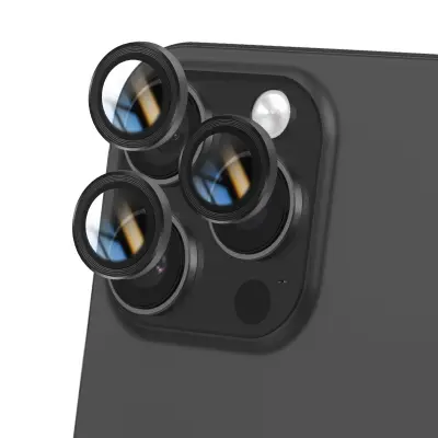 Kamera iz kaljenega stekla za iPhone 16 Pro Max Trdota 9H Proti praskam, Črna