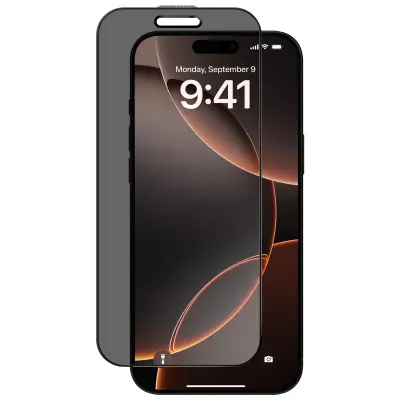 Kaljeno steklo za iPhone 16 Pro Anti-Spy 9H trdota, Črna