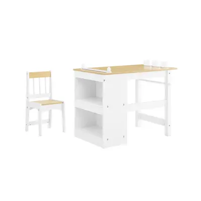 SoBuy Otroška miza in stol z 2 policama za risanje in igro, bela in naravna, 80x50x66 cm, KMB60-WN